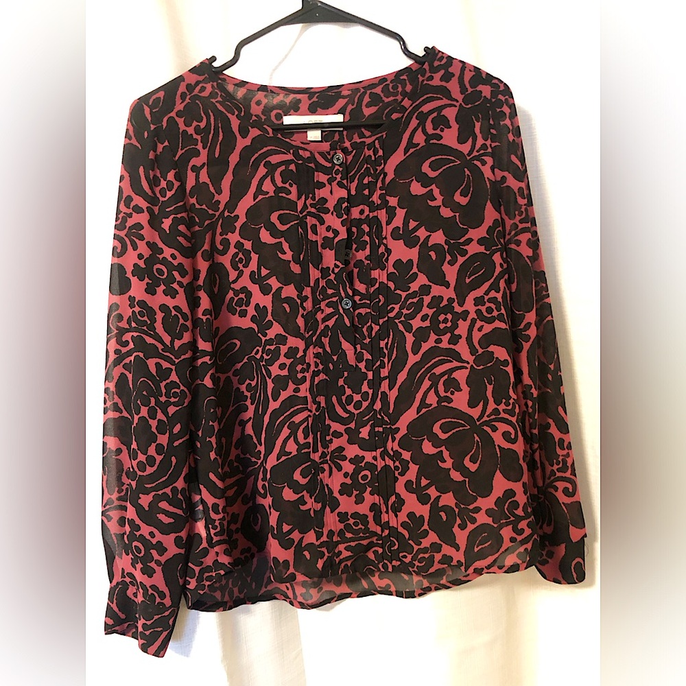 Floral black burgundy shear shirt